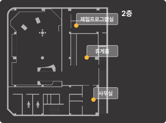 2층 안내도 - 체험프로그램실 휴게홀 사무실